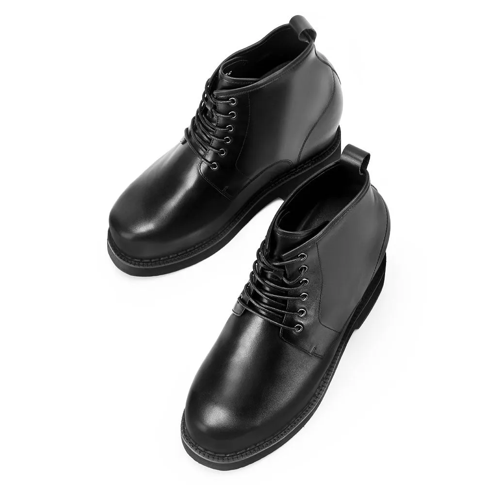 15CM / 5.9 Inches Taller - CMR CHAMARIPA Height Increasing Shoes Black Hidden Heel Shoes Leather Lace Up Elevator Shoes For Men