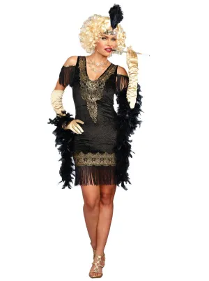 1920s Swanky Black and Gold Deluxe Womens Flapper Costume