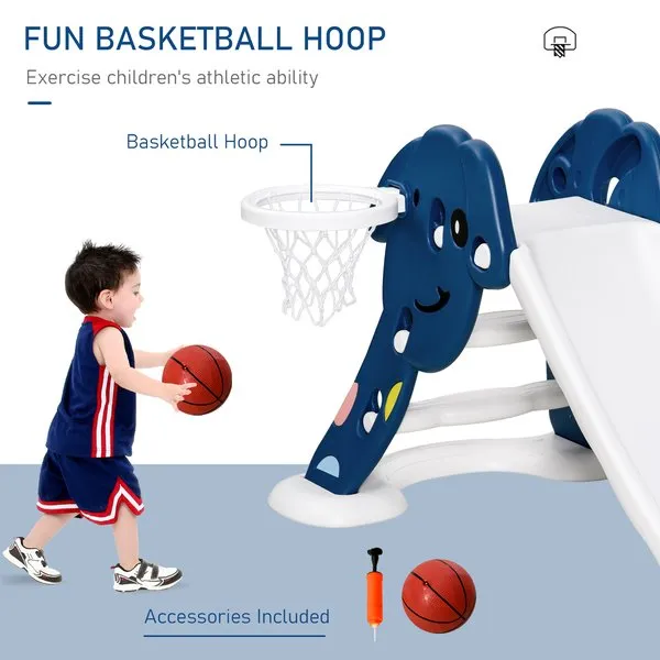 2-in-1 Toddlers HDPE Slide W/ Basketball Hoop