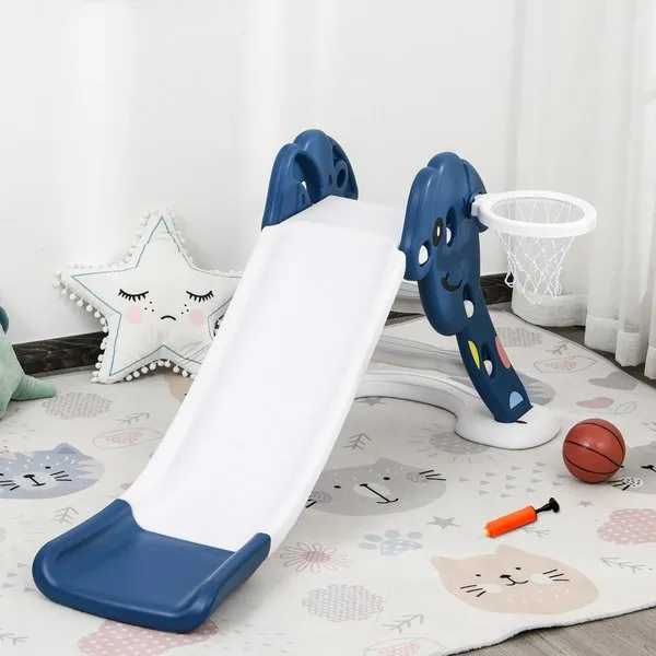 2-in-1 Toddlers HDPE Slide W/ Basketball Hoop