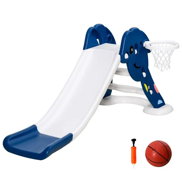 2-in-1 Toddlers HDPE Slide W/ Basketball Hoop