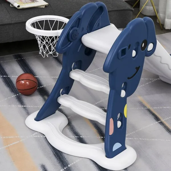 2-in-1 Toddlers HDPE Slide W/ Basketball Hoop