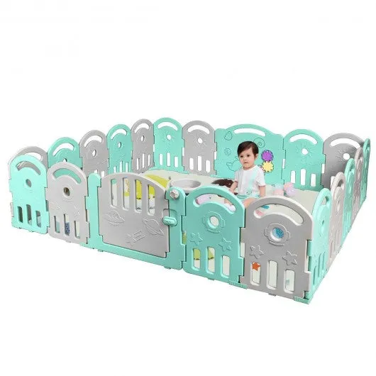 20-Panel Playpen with Music Box & Basketball Hoop-Light Green