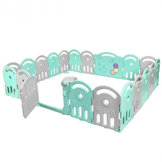 20-Panel Playpen with Music Box & Basketball Hoop-Light Green