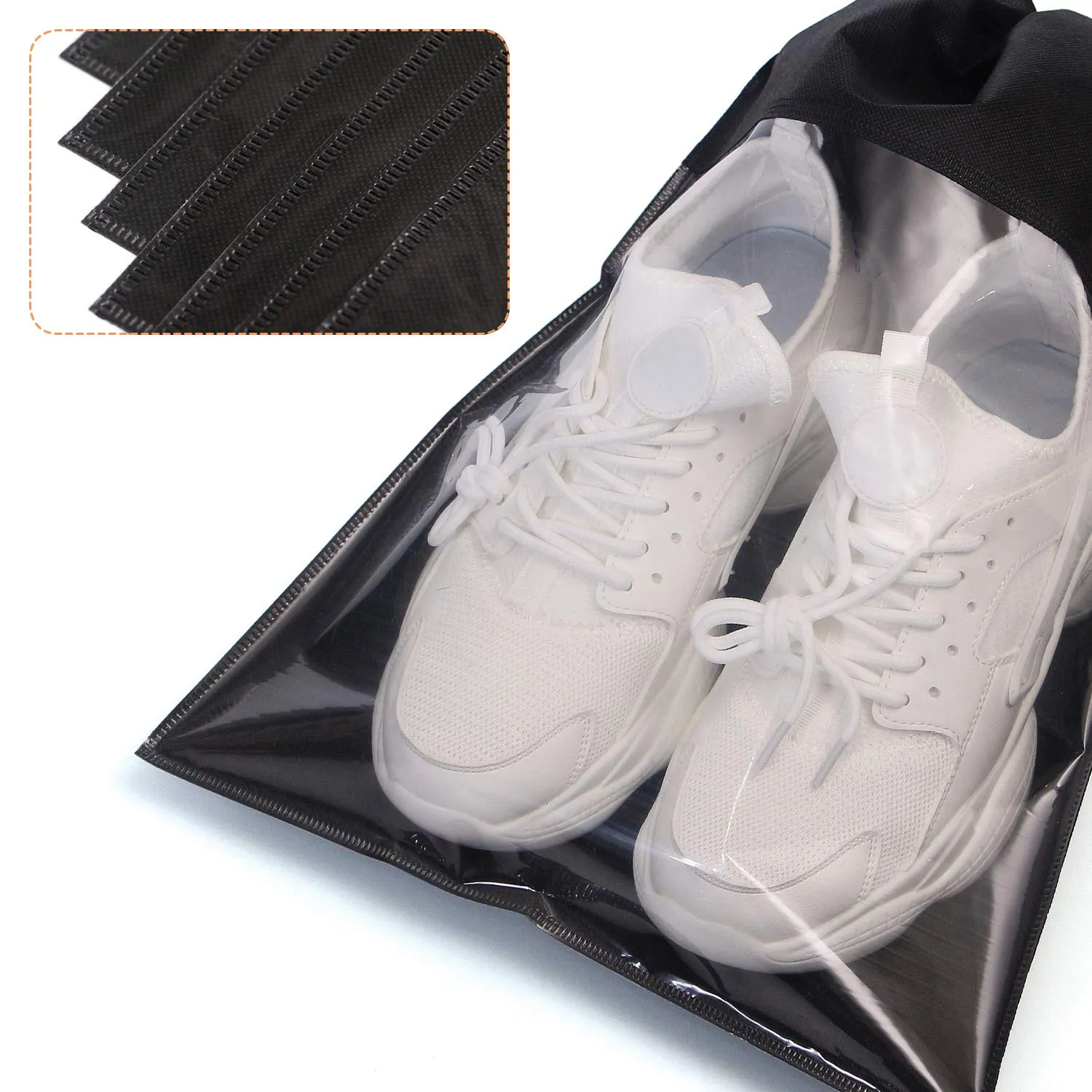 24 Pack Portable Shoe Bags for Travel Large Shoes Pouch Storage Organizer Clear Window with Drawstring for Men and Women Black