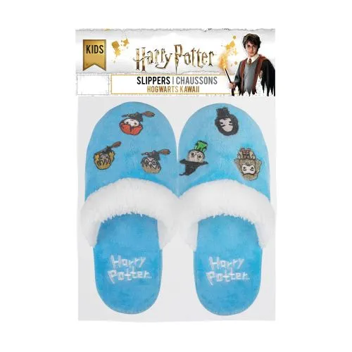 3 x Kids Boys Girls Harry Potter & Friends Hogwarts Kawaii Slippers Light Blue