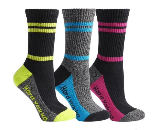 6 Pairs X Hard Yakka Womens Crew Work Socks Multi-Coloured