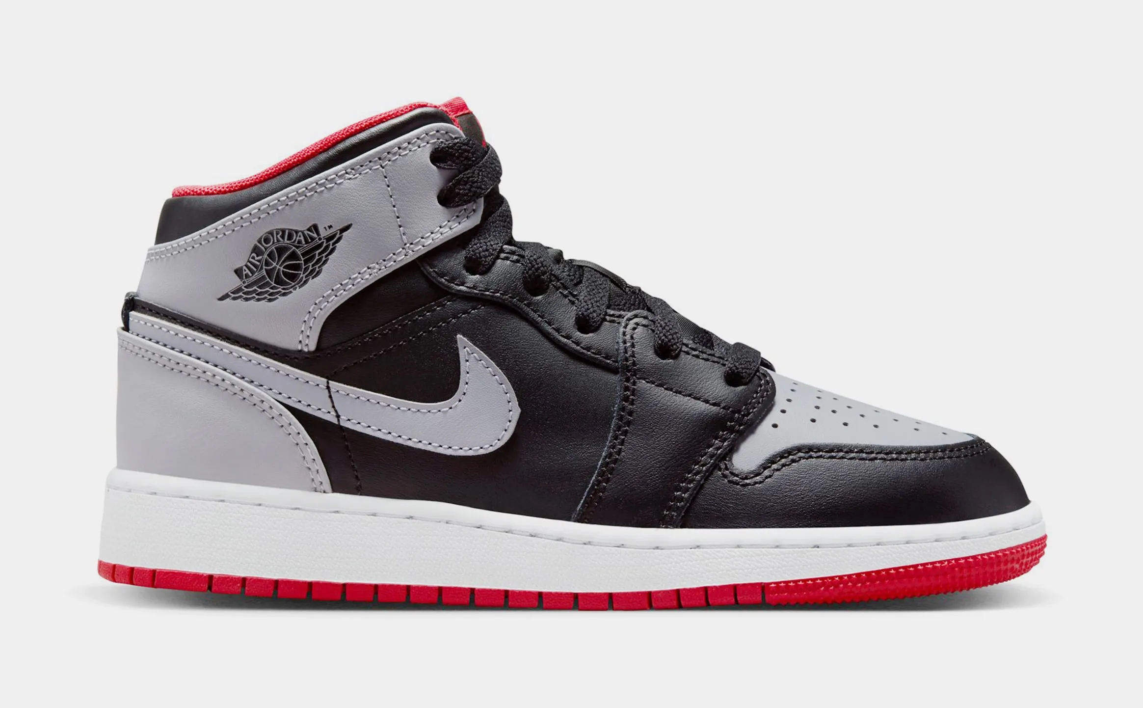 Air Jordan 1 Mid Grade School Basketball Shoes (Black/Cement Grey/Fire Red/White)