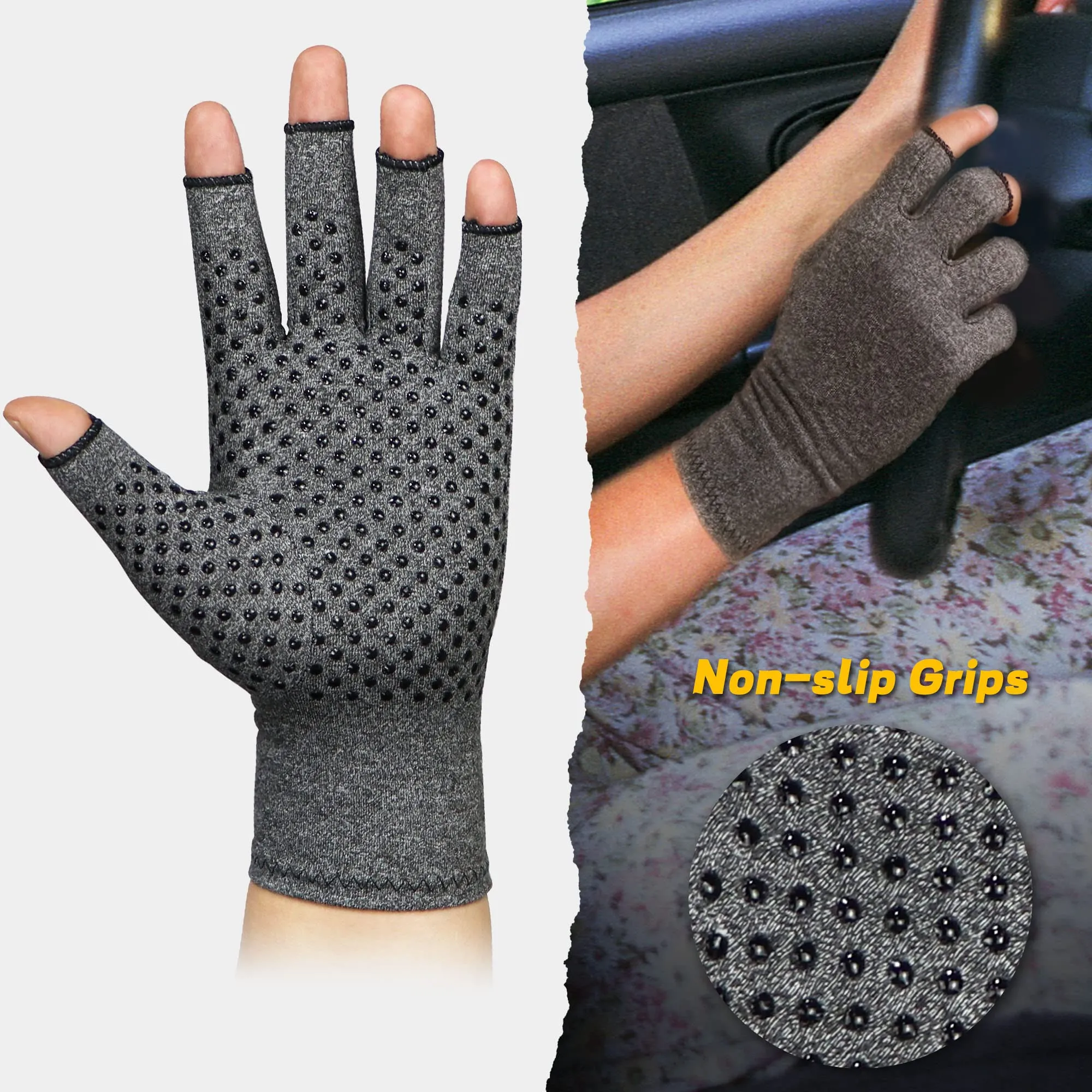 Arthritis Gloves for Women and Men for Pain -Compression Gloves for Swelling, Rheumatoid osteoarthritis,and Arthritis Hands（1 pair） (L) Grey Large (Pack of 1)