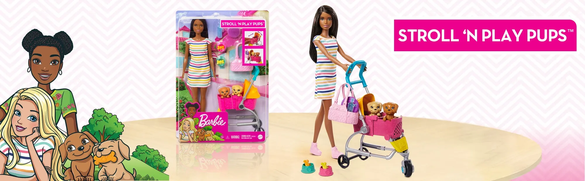 Barbie Stroll ‘n Play Pups Playset with Brunette Doll