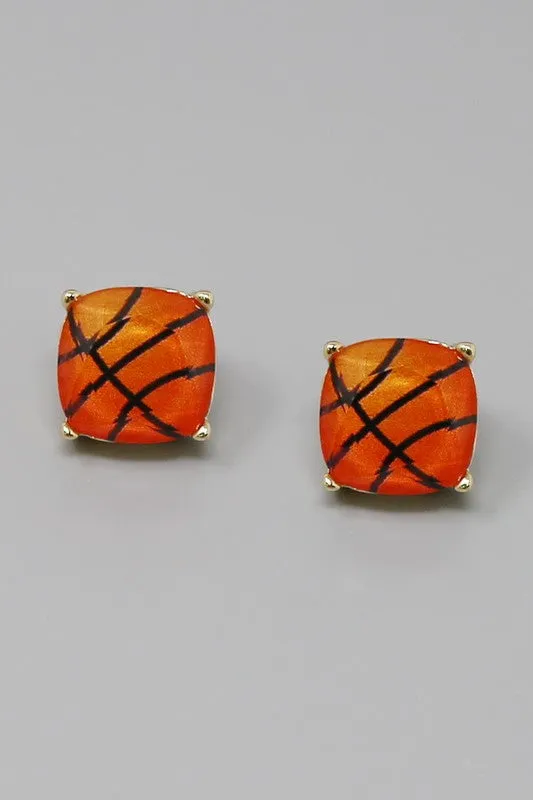 Basketball Faceted Stone Stud Earrings