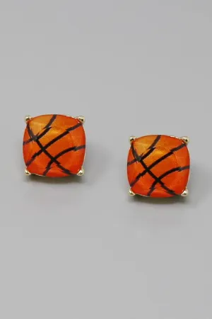 Basketball Faceted Stone Stud Earrings