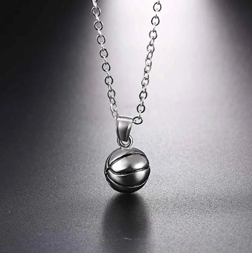 Basketball Necklace NBA Gift Pendant Silver Sports Basketball Chain 24in.