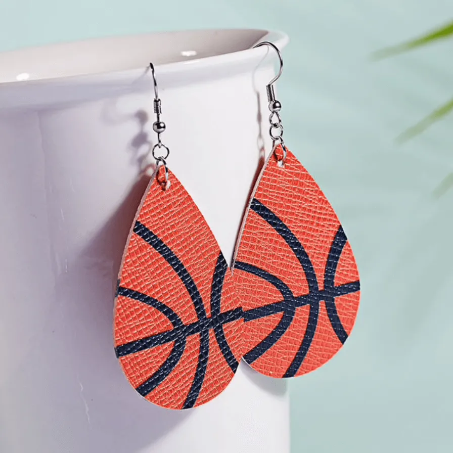 Basketball Teardrop Faux Leather Dangle Earrings