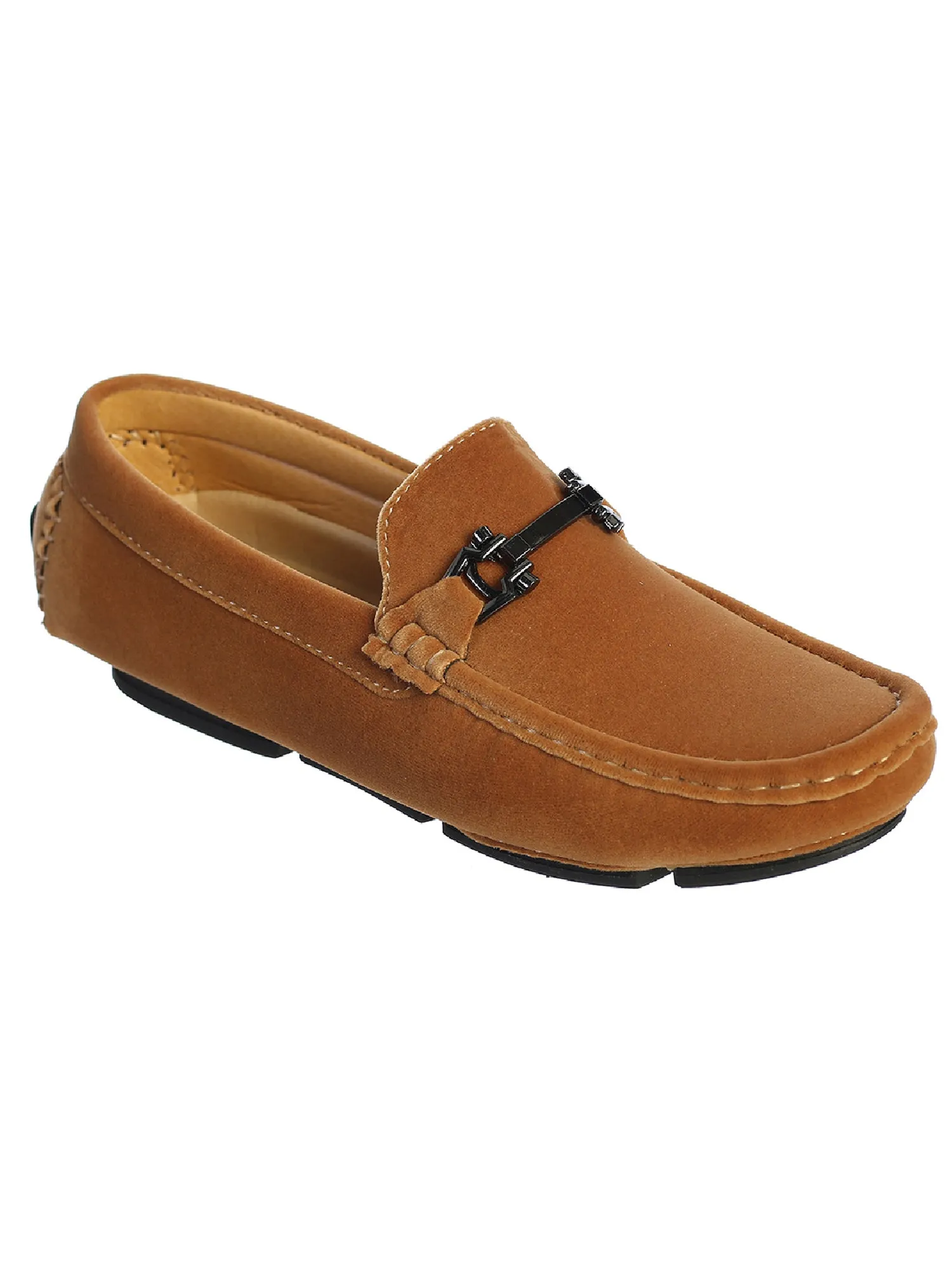 Boys Camel Velvet Horsebit Slip On Loafers 9 Toddler-5 Kids