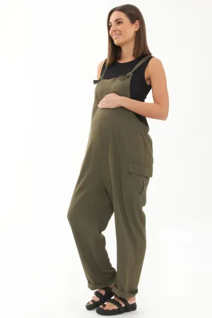 Cargo Pocket Linen Jumpsuit Olive