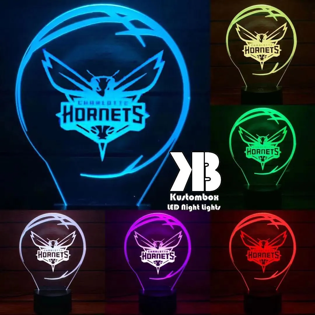 Charlotte Hornets Basketball Team 3D LED Night Light Lamp