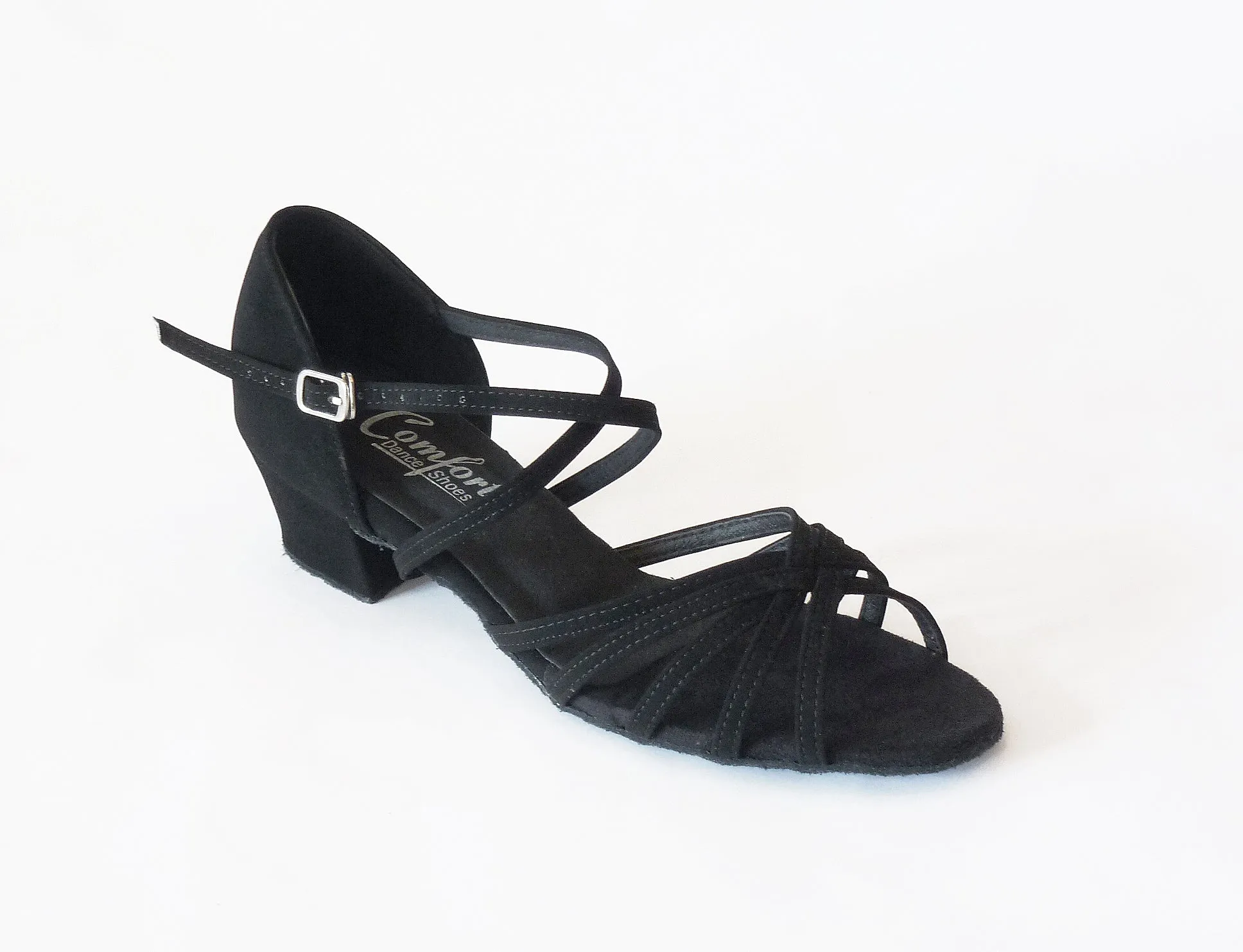 Comfort Dance Shoes, Strappy, Black Nubuck, 1.5” Cuban Heel