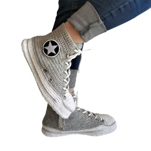 Converse Crochet Grey Men Sneakers Plush Slippers - High Top Custom House Soft Shoes