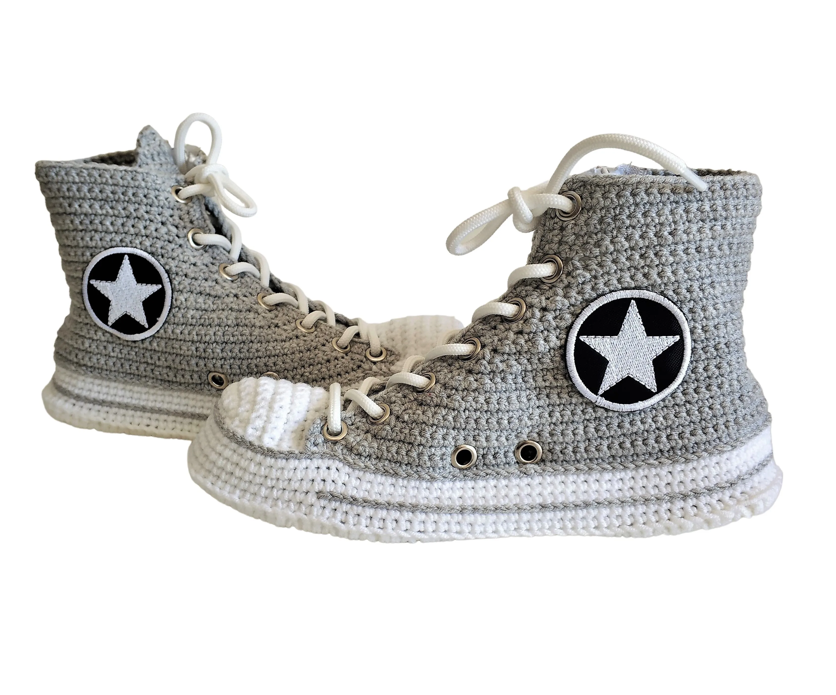 Converse Crochet Grey Men Sneakers Plush Slippers - High Top Custom House Soft Shoes