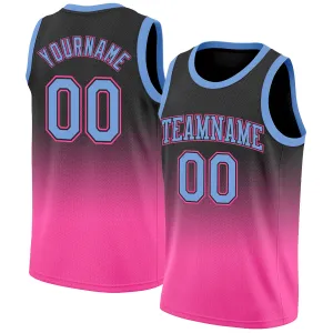 Custom Black Light Blue-Pink Authentic Fade Fashion Basketball Jersey