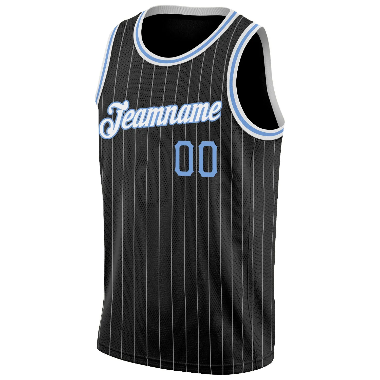 Custom Black White Pinstripe Light Blue-White Authentic Basketball Jersey