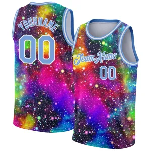 Custom Galactic Light Blue-White 3D Authentic Basketball Jersey