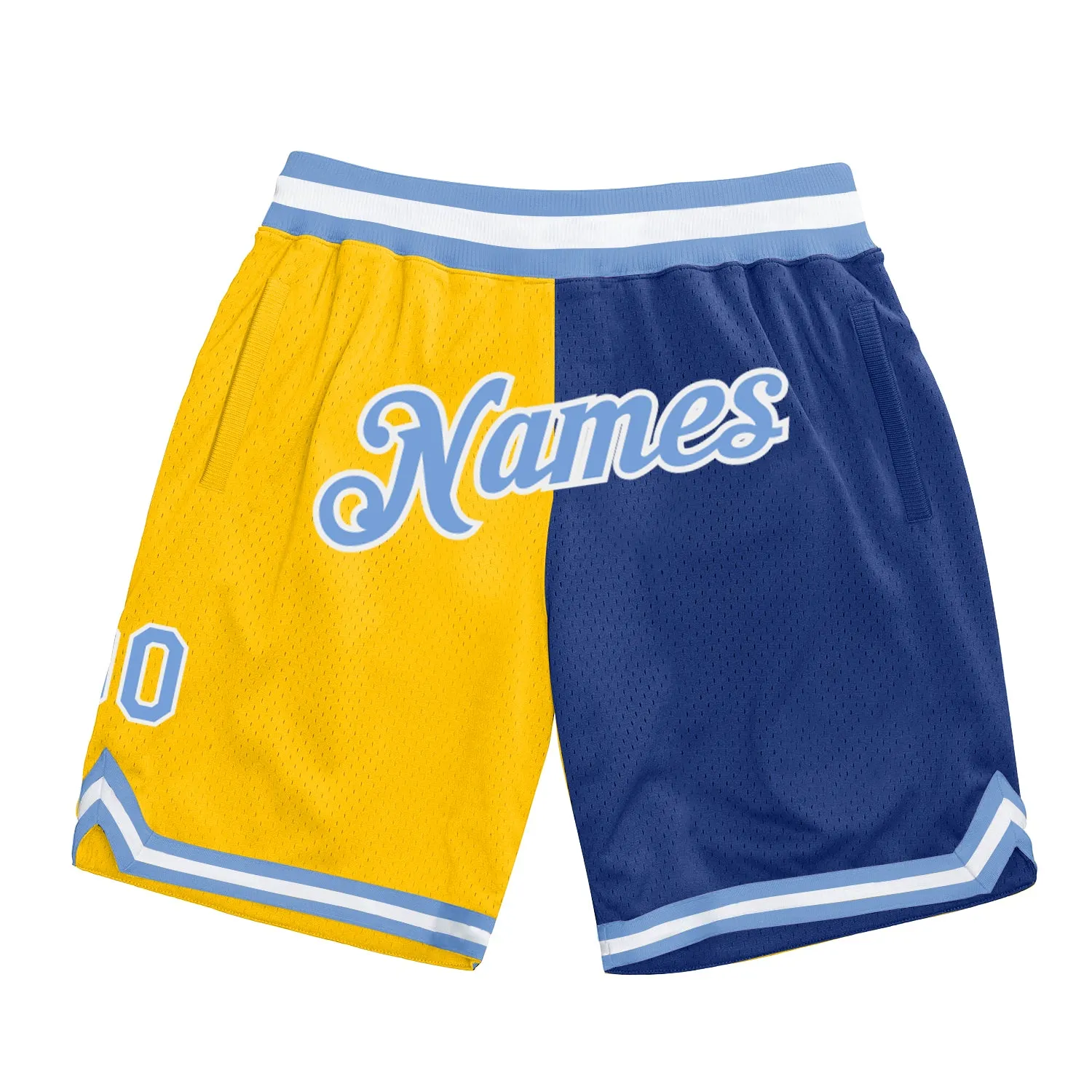 Custom Gold Light Blue-Royal Authentic Throwback Split Fashion Basketball Shorts