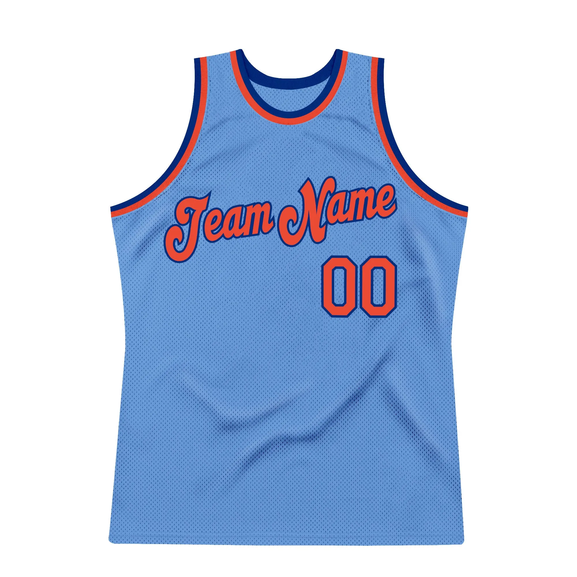 Custom Light Blue Orange-Royal Authentic Throwback Basketball Jersey