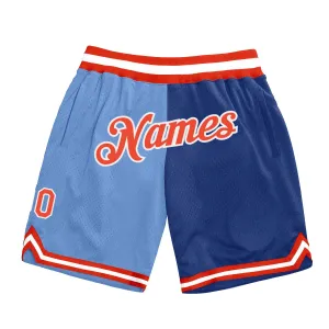 Custom Light Blue Orange-Royal Authentic Throwback Split Fashion Basketball Shorts