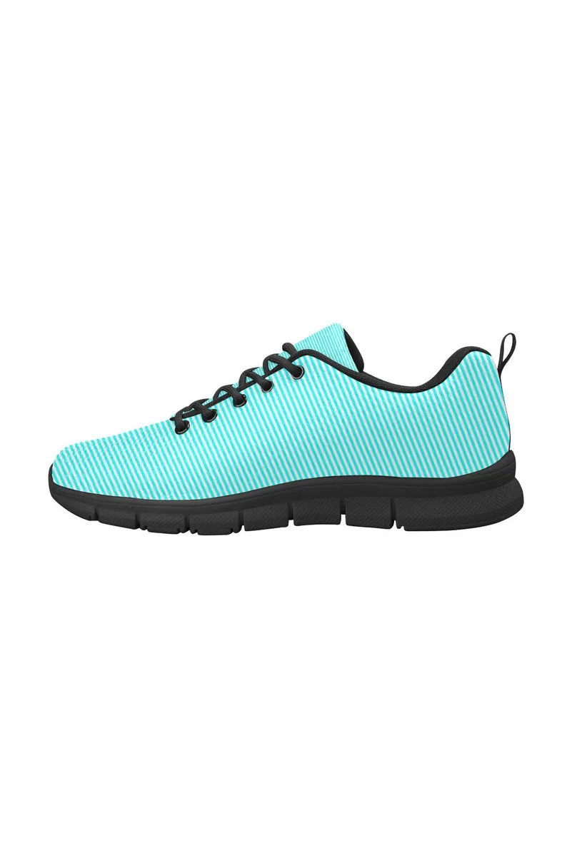 Cyan Stripes & Red Star Women's Breathable Running Shoes