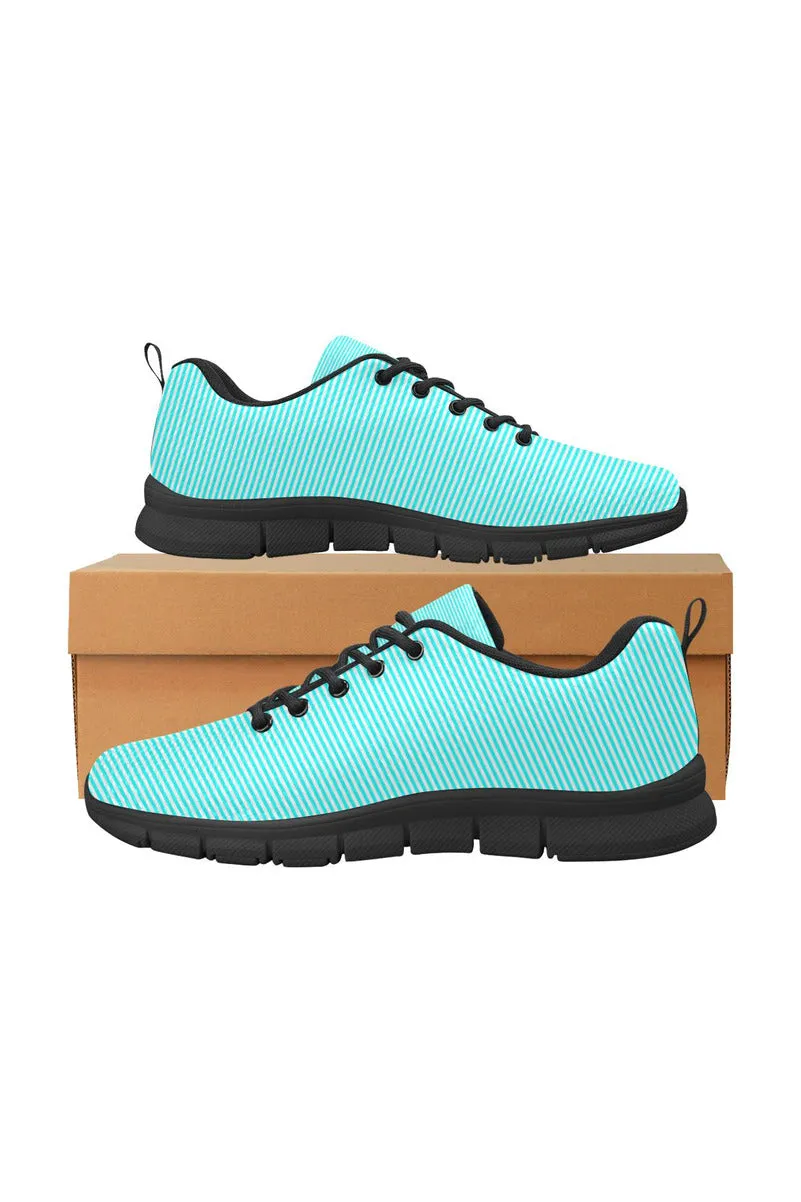 Cyan Stripes & Red Star Women's Breathable Running Shoes