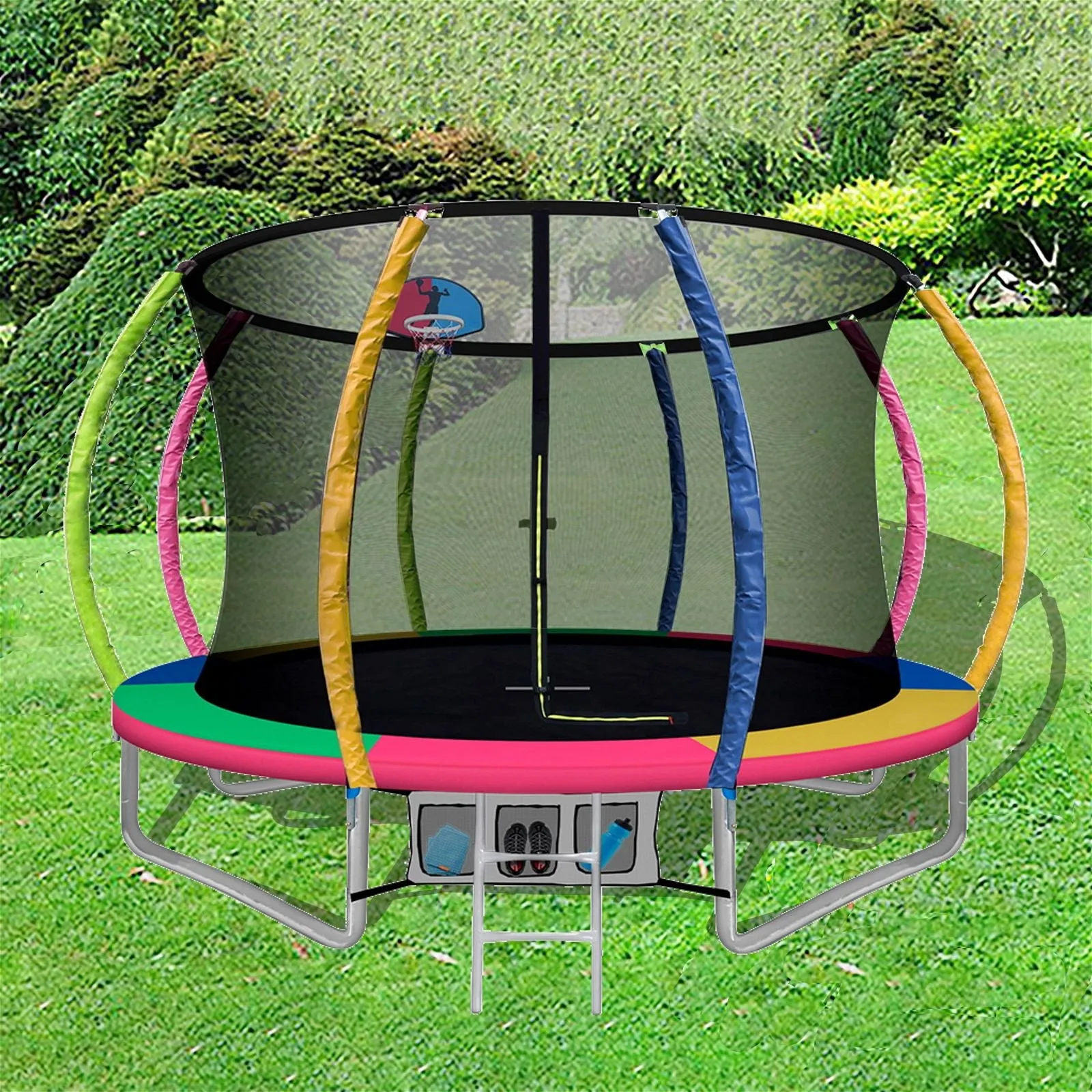 Everfit 10FT Trampoline Round Trampolines With Basketball Hoop Kids Present Gift Enclosure Safety Net Pad Outdoor Multi-coloured