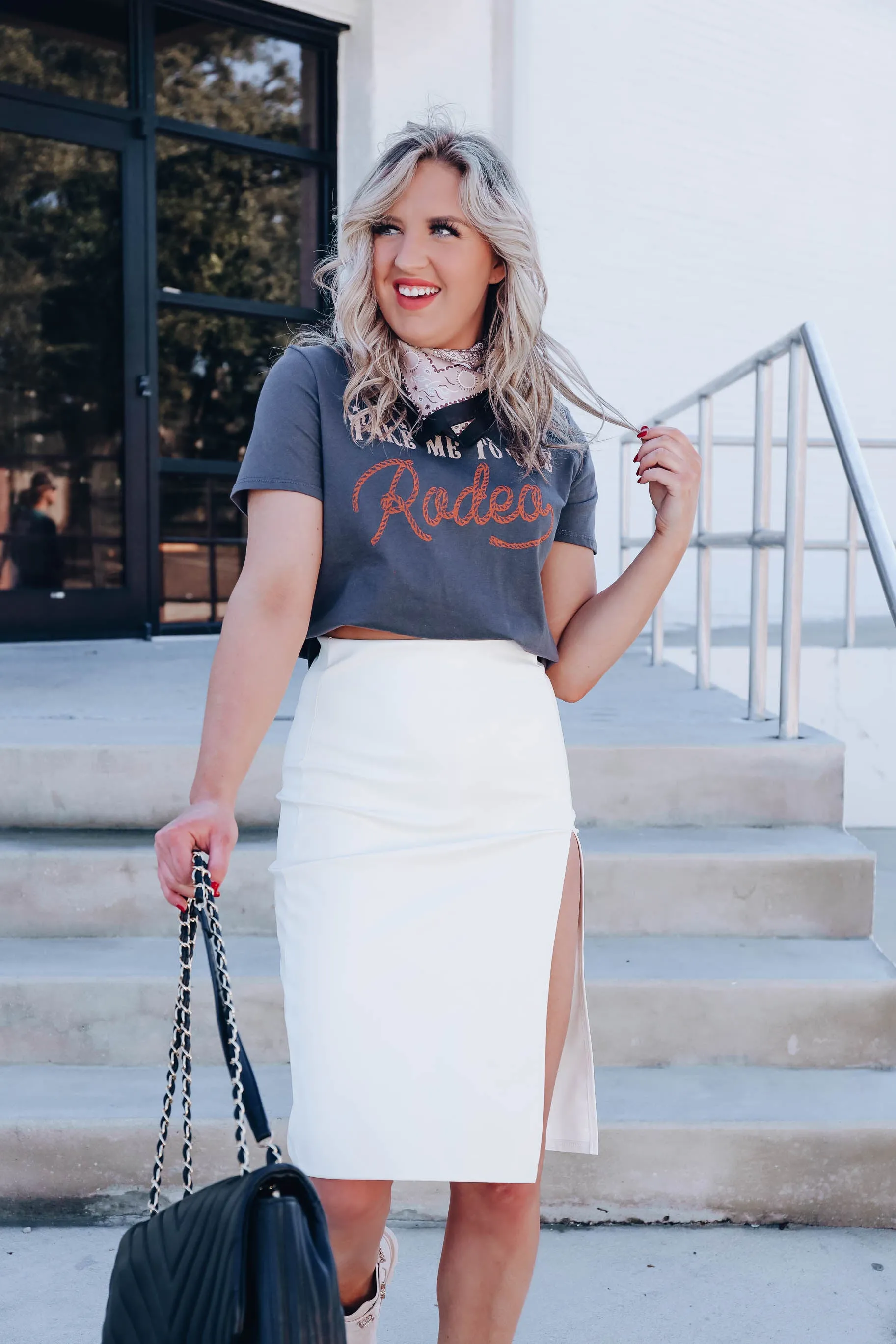 Faux Leather Side Slit Midi Skirt - Ivory