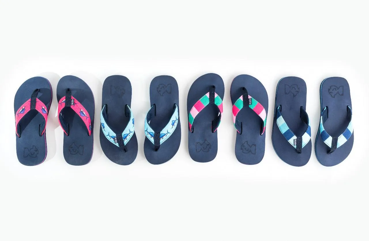 Fishin' Hole Flip Flops in Pink Sailfish Print