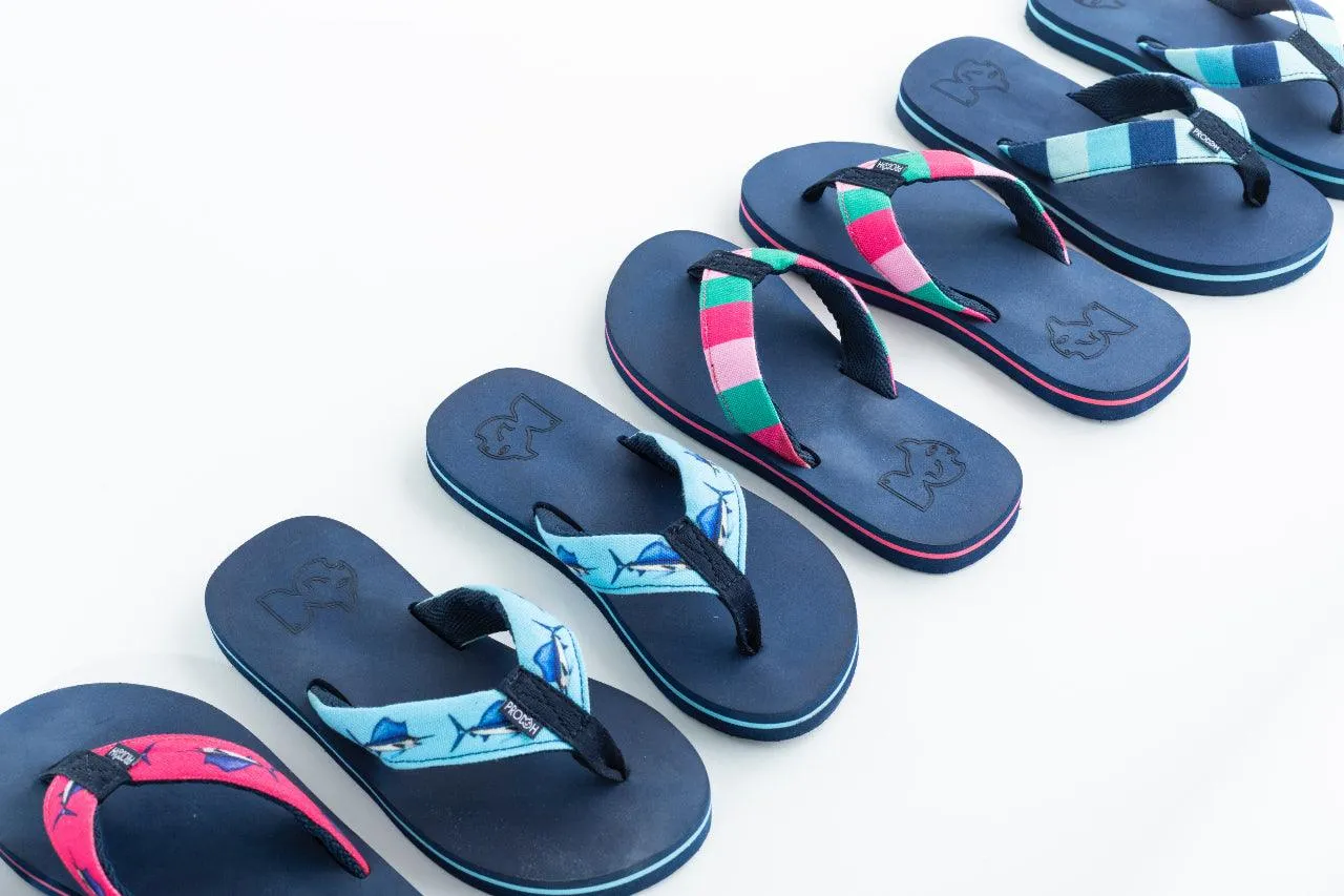 Fishin' Hole Flip Flops in Pink Sailfish Print