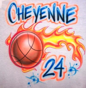 Flaming Basketball Airbrushed With Player Name & Number