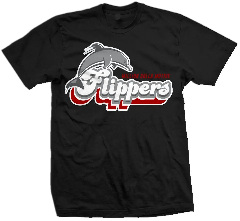 Flippers - Red/Grey on Black T-Shirt