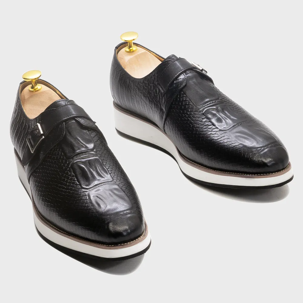 Genuine Leather Crocodile Pattern Monk Shoes