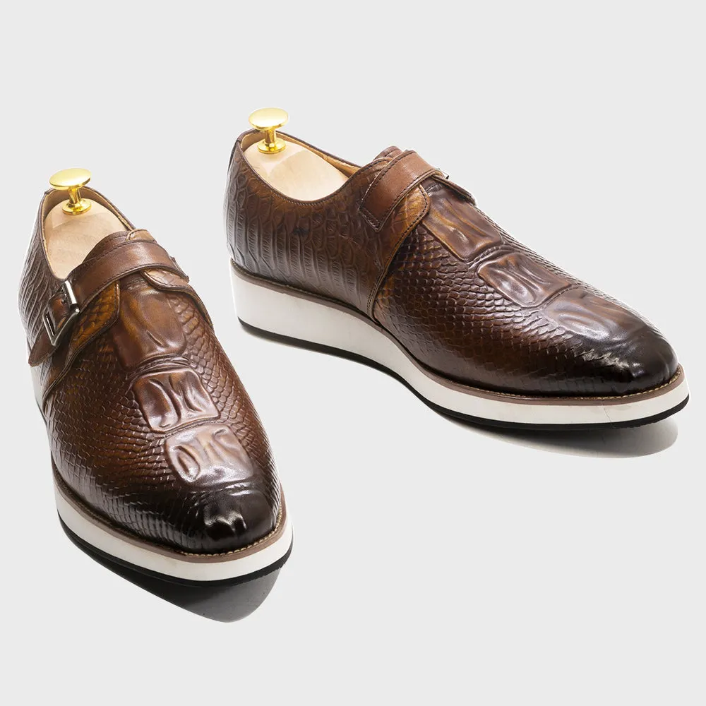 Genuine Leather Crocodile Pattern Monk Shoes