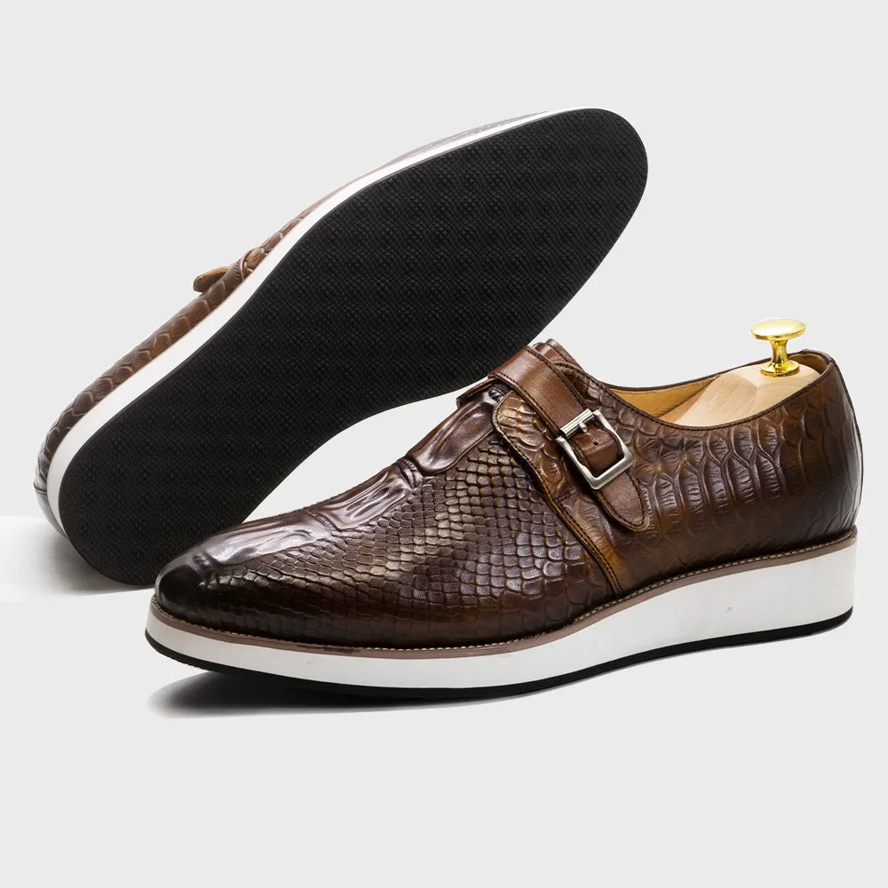 Genuine Leather Crocodile Pattern Monk Shoes