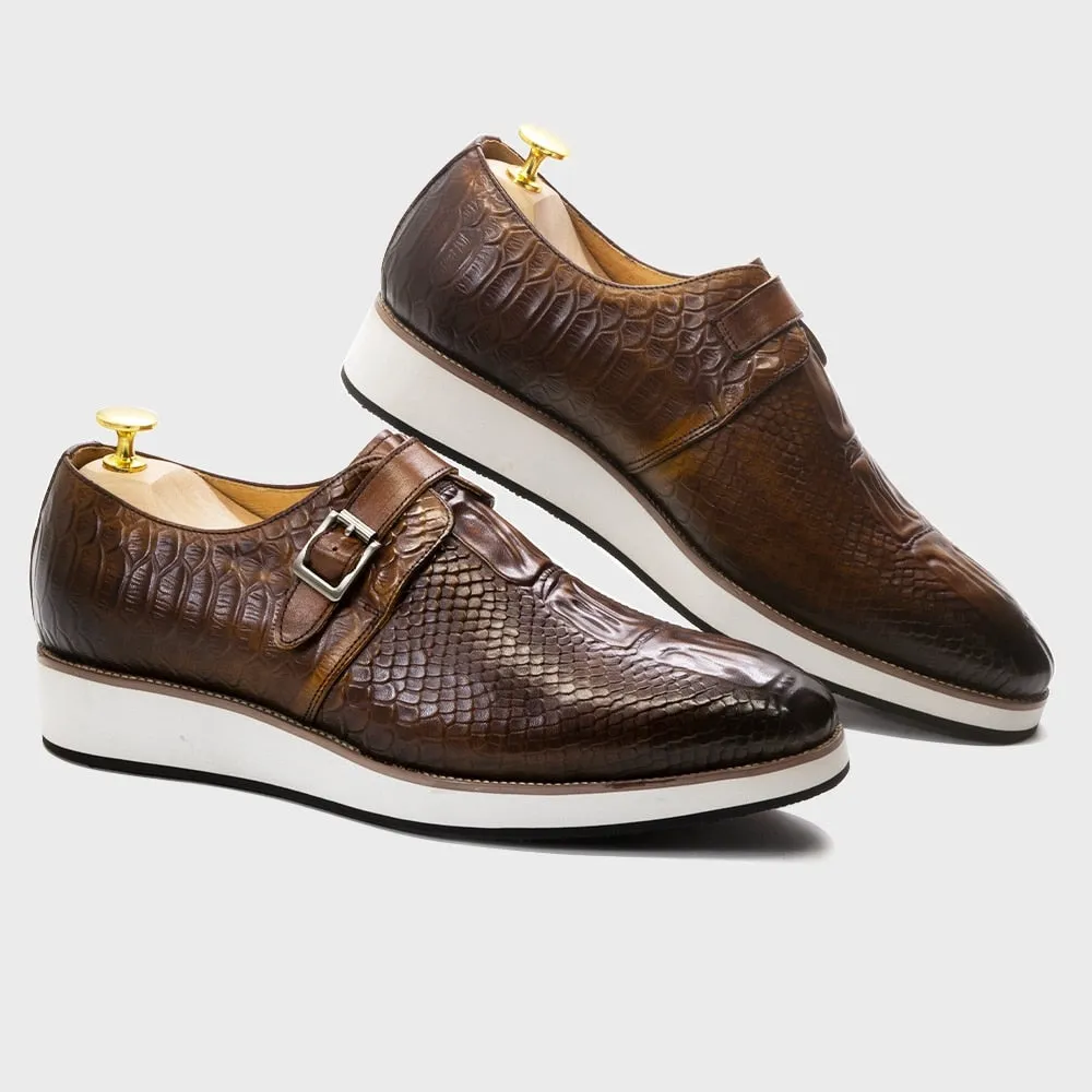 Genuine Leather Crocodile Pattern Monk Shoes