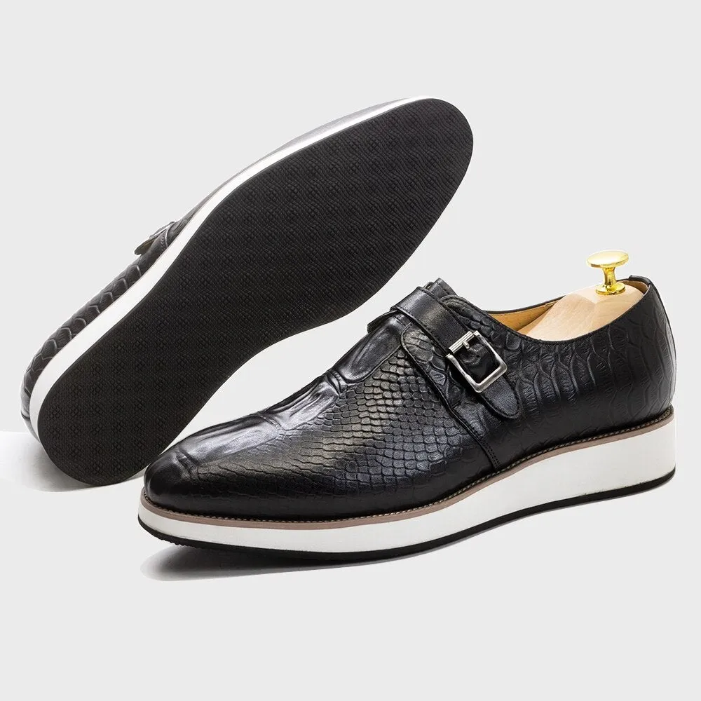 Genuine Leather Crocodile Pattern Monk Shoes