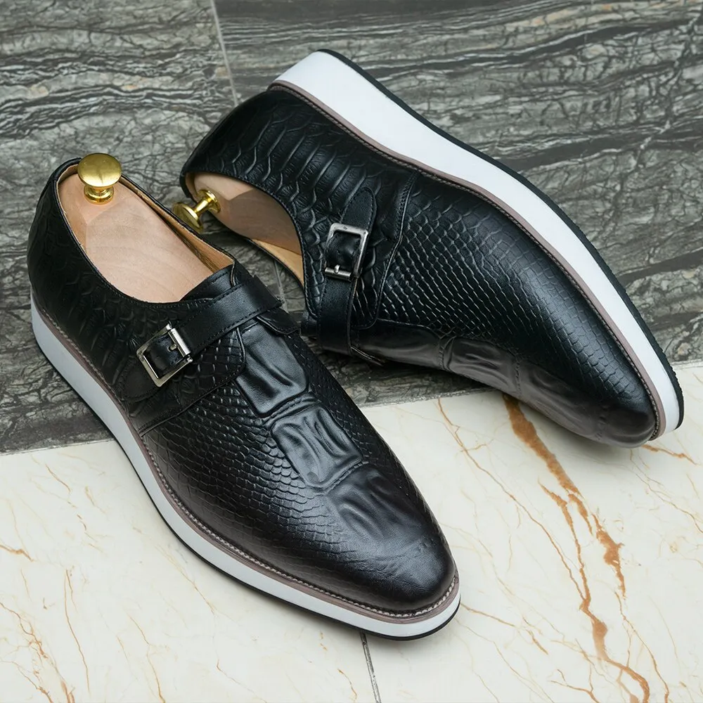 Genuine Leather Crocodile Pattern Monk Shoes