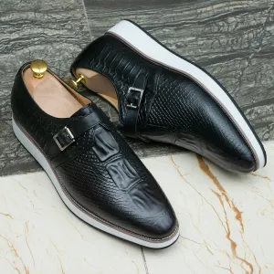 Genuine Leather Crocodile Pattern Monk Shoes