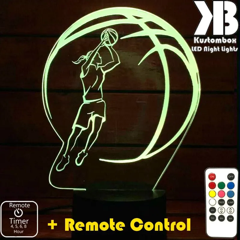 Girl Basketball Player Personalised 3D LED Night Light Lamp