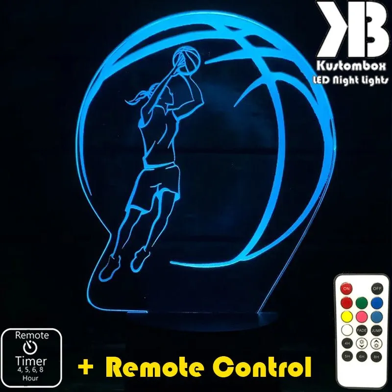 Girl Basketball Player Personalised 3D LED Night Light Lamp