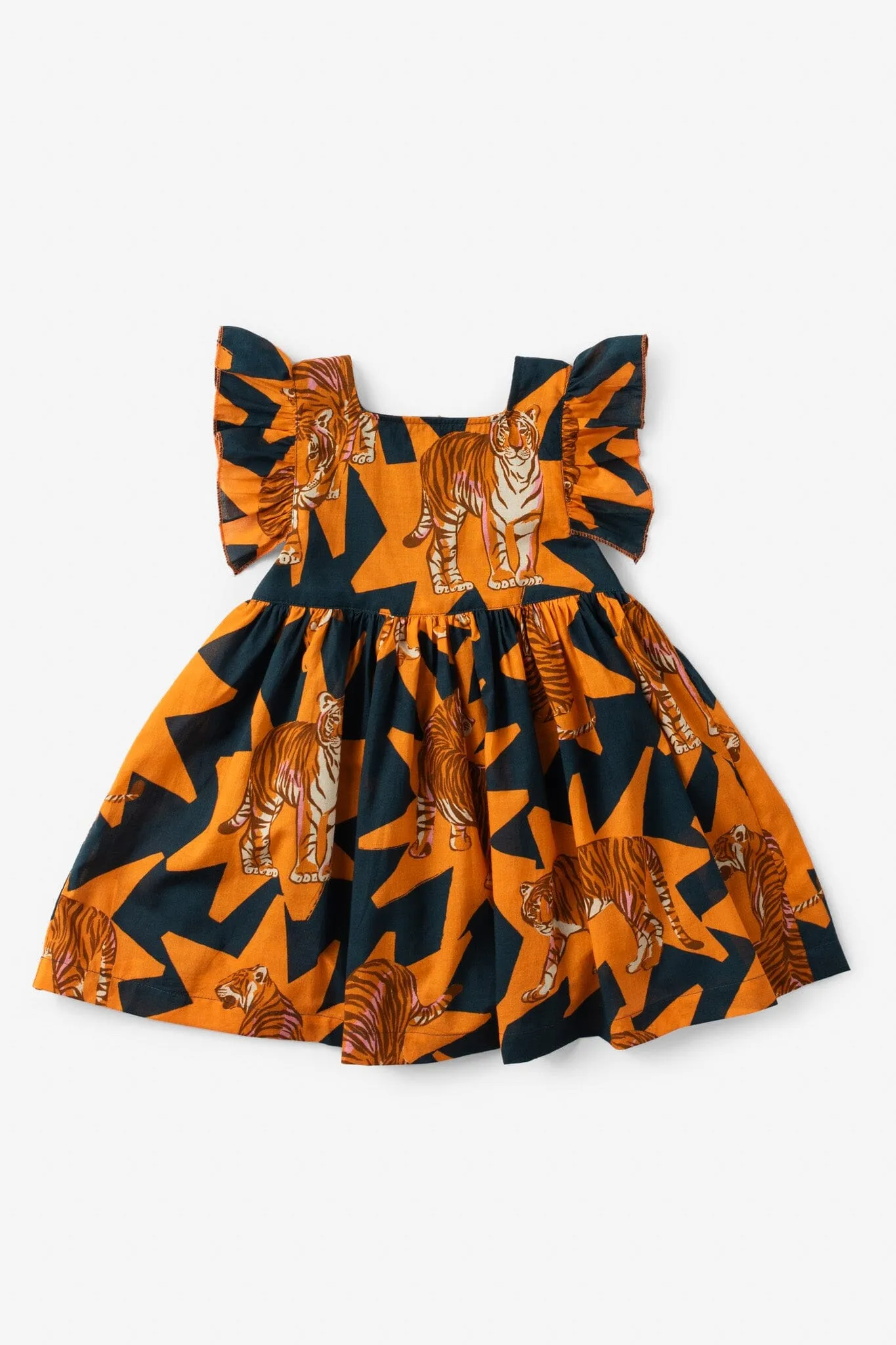 Girls Maya Flutter Sleeve Dress - Tiger Print