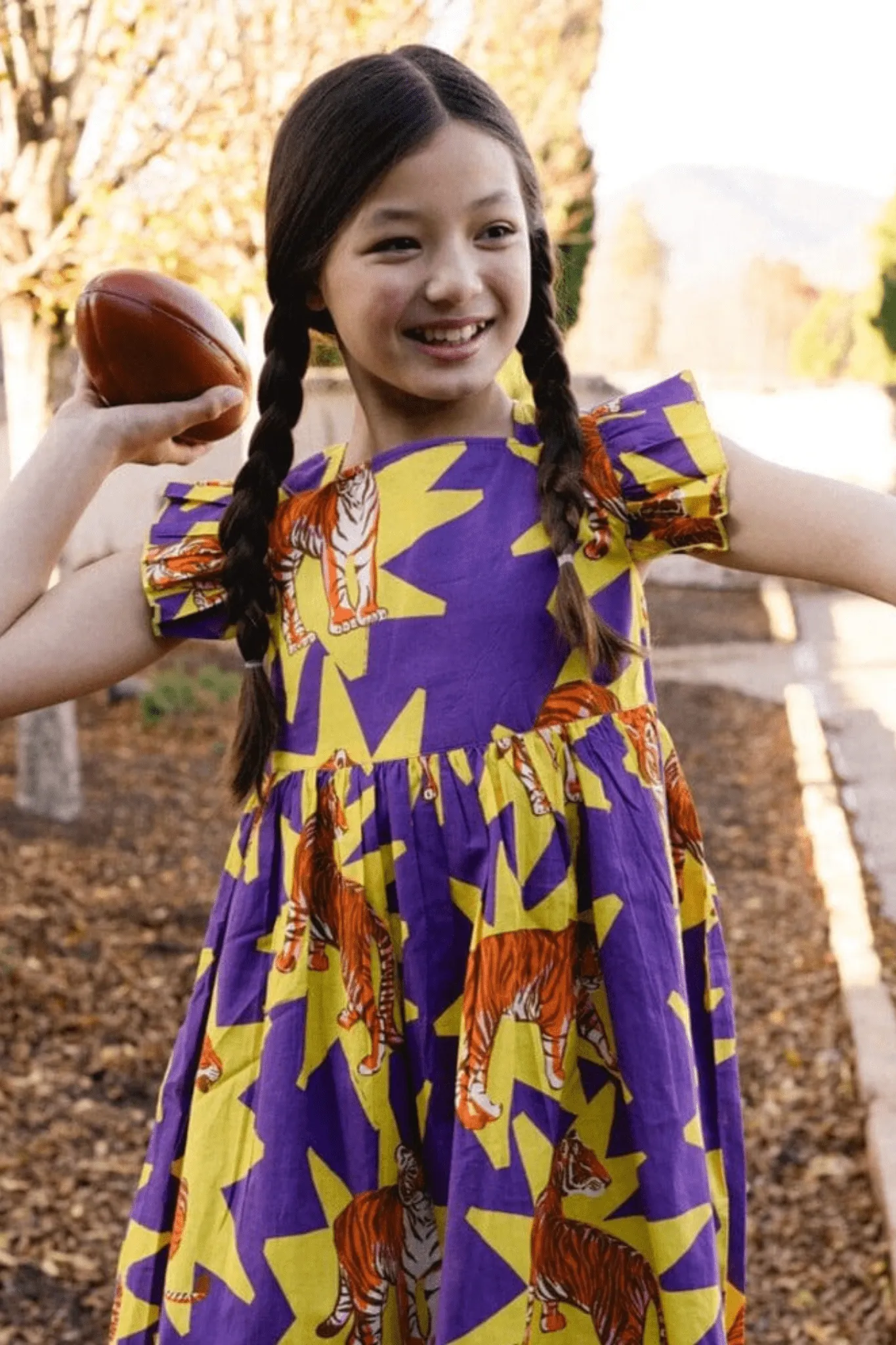 Girls Maya Flutter Sleeve Dress - Tiger Print