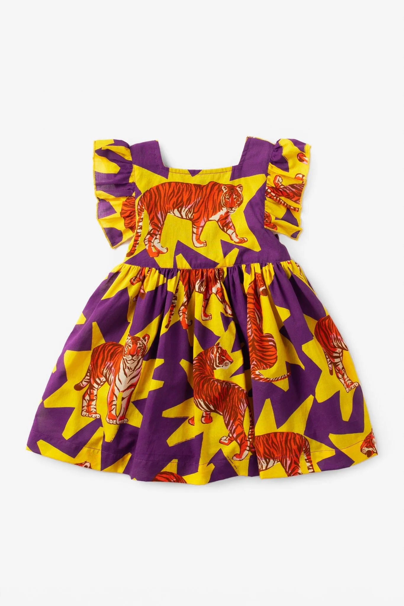 Girls Maya Flutter Sleeve Dress - Tiger Print